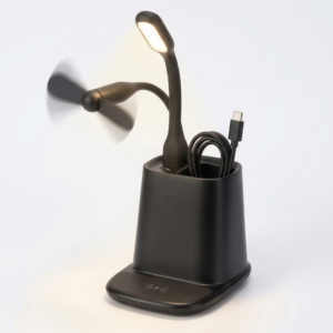 Multifunction Pen Holder With Light Up Logo & Wireless Charger & USB Port