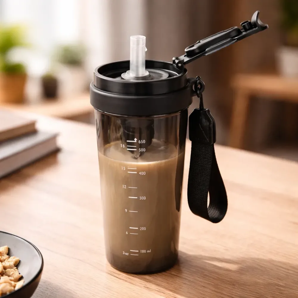 Plastic Water Bottle with Straw & Carry Strap – 650ml