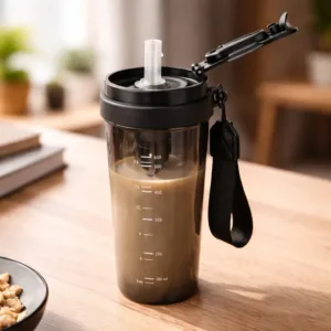 Plastic Water Bottle with Straw & Carry Strap – 650ml