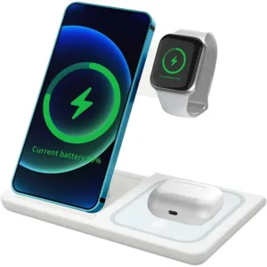 3-in-1 Wireless Charger Stand for iPhone, Watch & AirPods | LED Logo