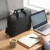 Black Padded Laptop Bag – Shockproof Business Handbag with Front Zipper Pocket