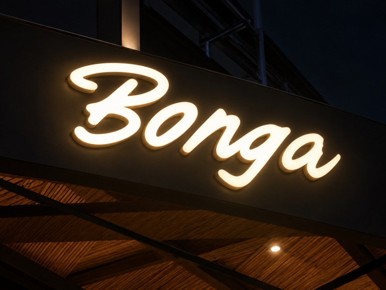 Bonga Illuminated Outdoor Signage at Night