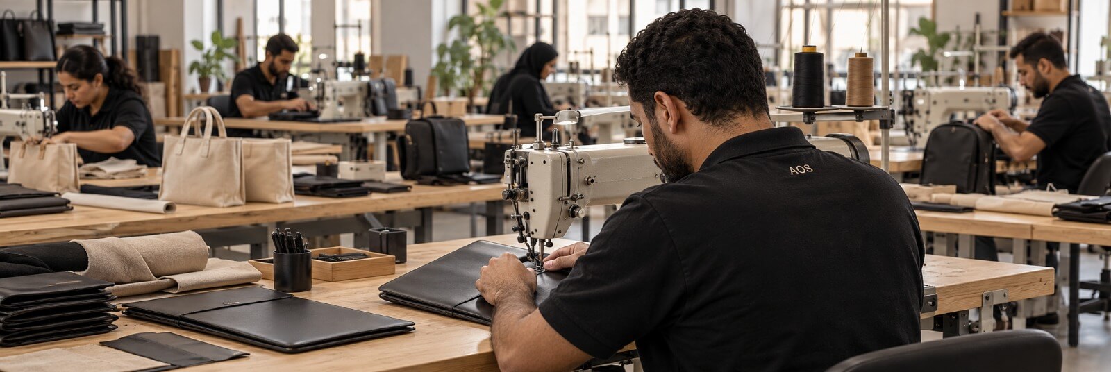 Illustrative scene of leather and textile accessories production